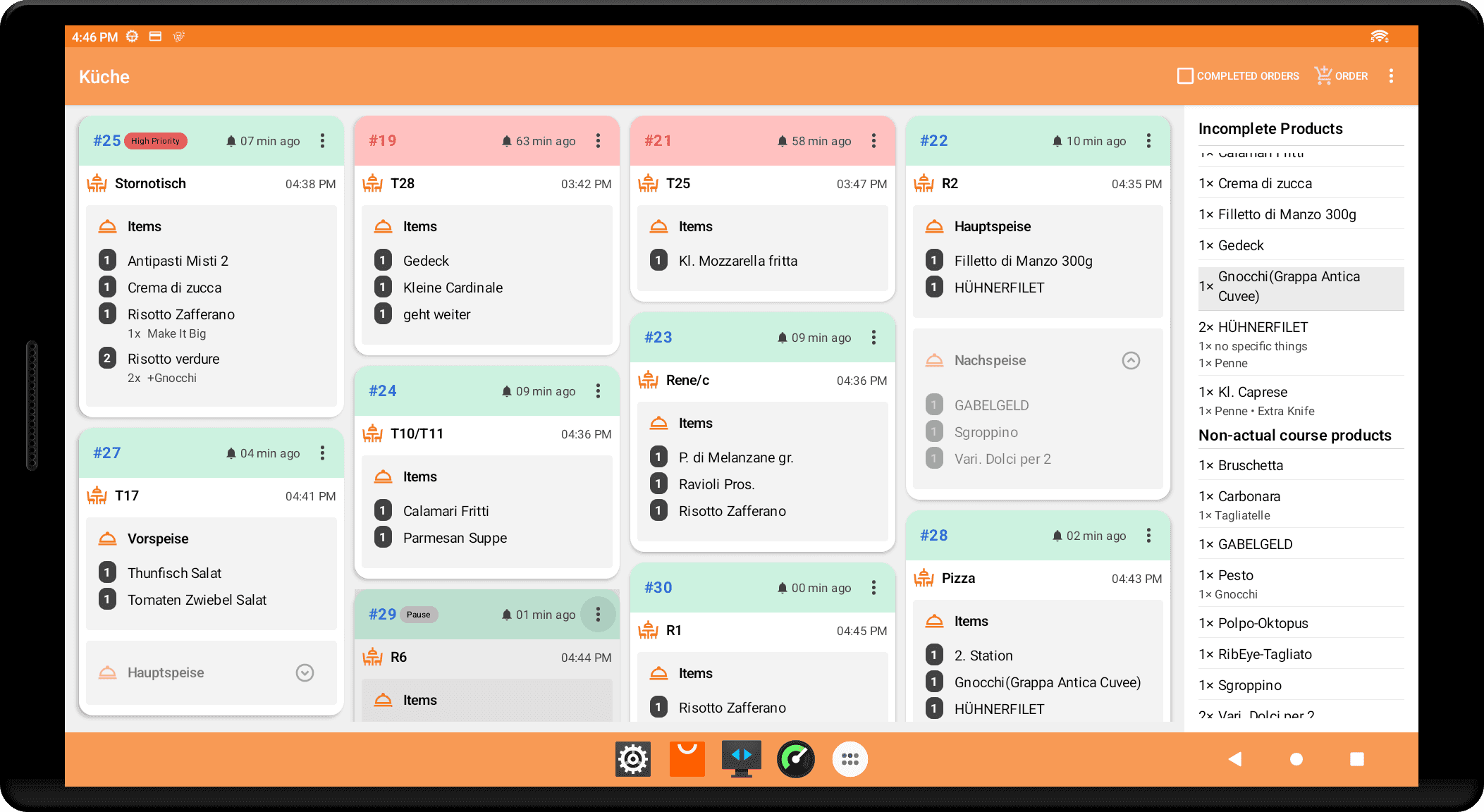 A tablet displays a kanban board interface with project management tasks and product lists.